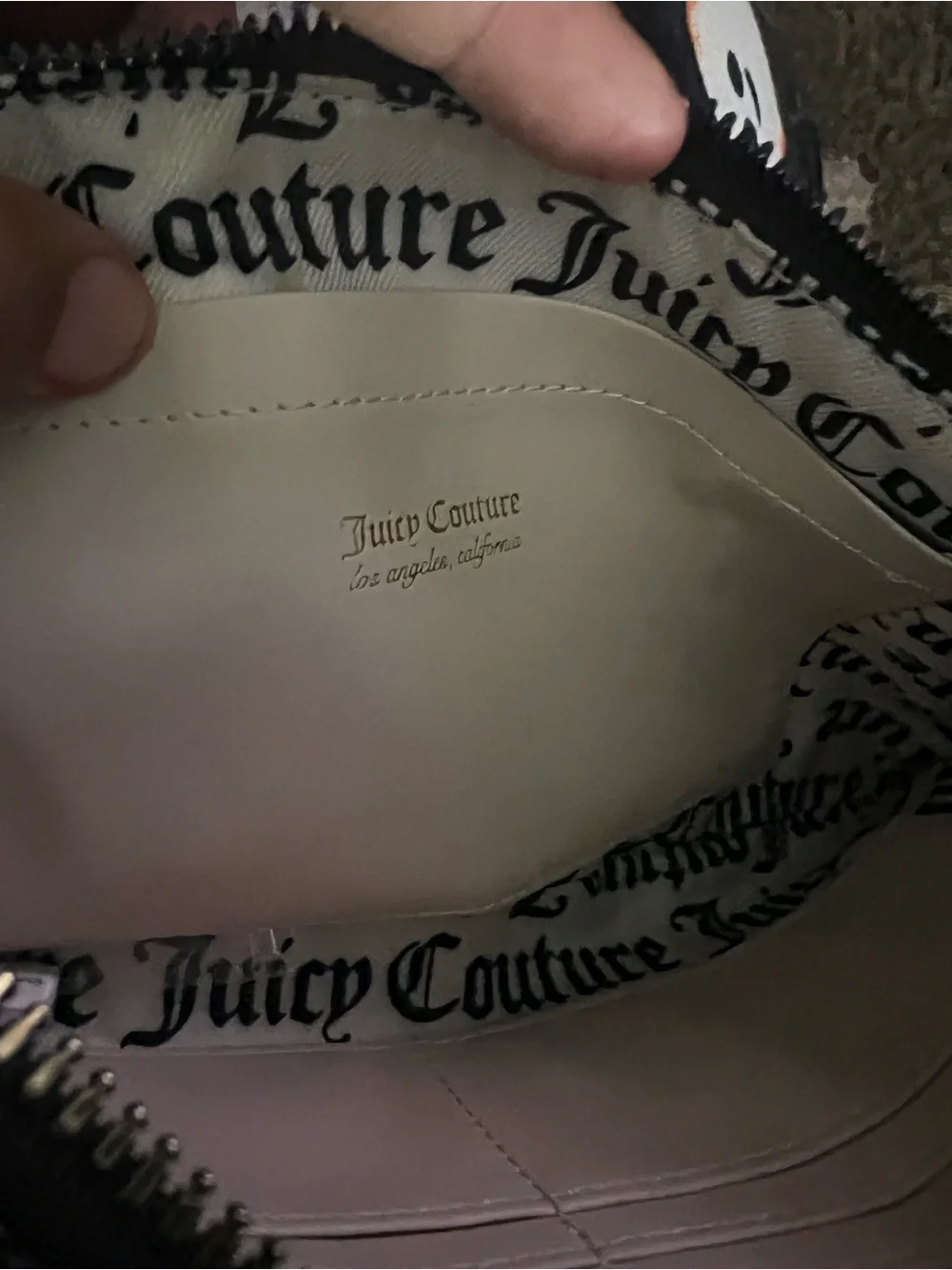 Juicy Couture Black Leather Zip Wristlet with Gold Logo